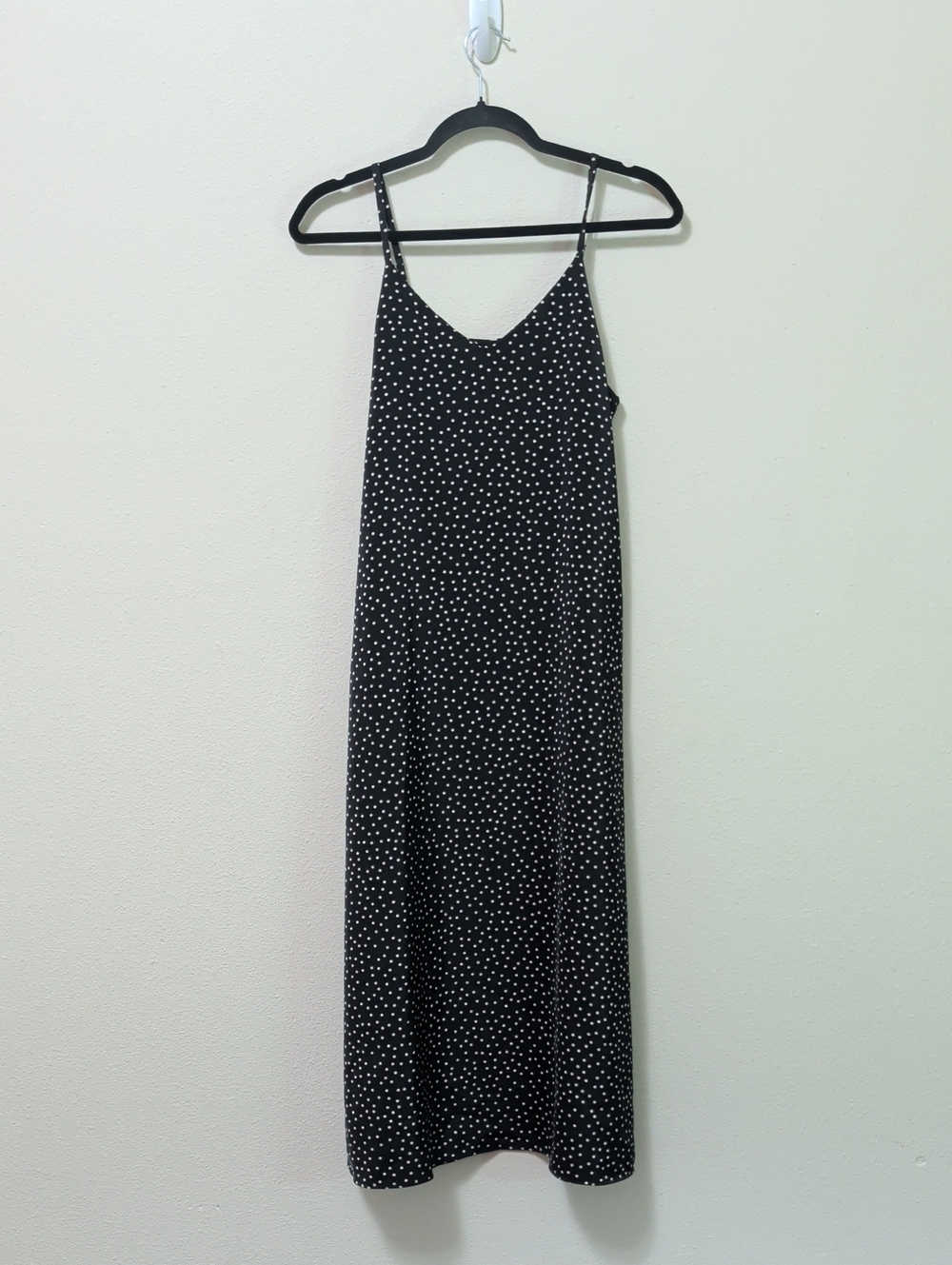 Black Polka Dot Maxi Slip Dress with Spaghetti Straps